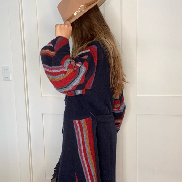 Tory Burch wrapped wool coat XS/S, Navy + multiple colors - Picture 3 of 8